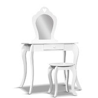 Kids Vanity Dressing Table Stool Set Mirror Princess Children Makeup