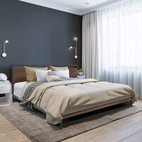 Ansonia Bed Frame With Headboard Black Wood Steel Platform Bed - Black