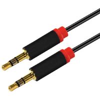 ASTROTEK Stereo 3.5mm Flat Cable Male to Male Black with Red Mold - Audio Input Extension Auxiliary Car Cord