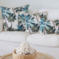 Cushion Cover-Coastal Fringe Natural-Palm Trees White