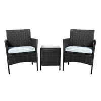 Outdoor Furniture Set Patio Garden 3 Pcs Chair Table Rattan Wicker Cushion Seat