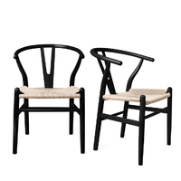 Set of 2 Dining Chairs Rattan Seat Side Chair Kitchen Wood Furniture