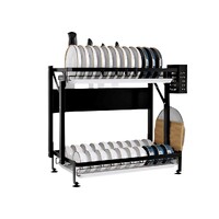 Steel Black Kitchen Countertop Drying Dish Rack Plate Cutlery Cutting Board Holder Dish Drainer Kitchen Organiser