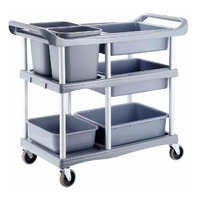 3-Tier Commercial Soiled Food Trolley Dirty Plate Cart Five Buckets Kitchen Food Utility