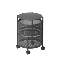 Steel Round Rotating Kitchen Cart Multi-Functional Shelves Portable Storage Organizer with Wheels