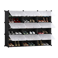 3 Column Shoe Rack Organizer Sneaker Footwear Storage Stackable Stand Cabinet Portable Wardrobe with Cover