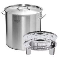 Stainless Steel Stock Pot with Two Steamer Rack Insert Stockpot Tray