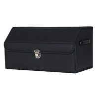 Leather Car Boot Collapsible Foldable Trunk Cargo Organizer Portable Storage Box With Lock Black
