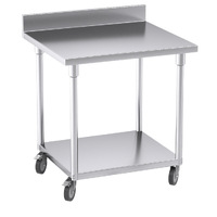 Commercial Catering Kitchen Stainless Steel Prep Work Bench Table with Backsplash and Caster Wheels