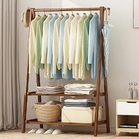 Portable Clothes Rack Coat Garment Stand Bamboo Rail Hanger Airer Closet..