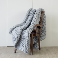 Hand Knitted Chunky Blanket Thick Acrylic Yarn Blanket Home Decor Throw Rug