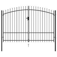 Fence Gate Double Door with Spike Top Steel Black