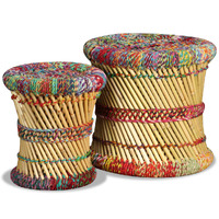 Stools with Chindi Details 2 pcs Bamboo