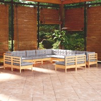 13 Piece Garden Lounge Set with Cushions Solid Pinewood
