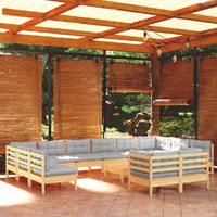 13 Piece Garden Lounge Set with Cushions Pinewood