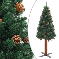 Slim Christmas Tree with Real Wood and Cones Green PVC