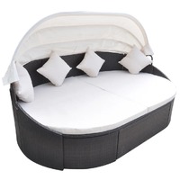 Outdoor Lounge Bed with Canopy Poly Rattan