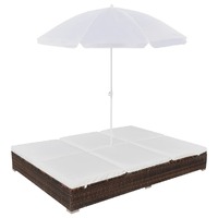 Outdoor Lounge Bed with Umbrella Poly Rattan
