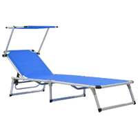 Folding Sun Lounger with Roof Aluminium and Textilene