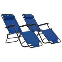 Folding Sun Loungers 2 pcs with Footrests Steel