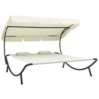 Outdoor Lounge Bed with Canopy and Pillows