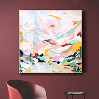 Abstract Pink Mountain Hand Painted Style Gold Frame Canvas Wall Art
