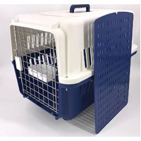 Navy Dog Puppy Cat Crate Pet Carrier Cage W Tray, Bowl & Removable Wheels