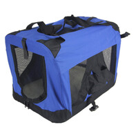 Portable Foldable Dog Cat Puppy Soft Crate Cage-Blue