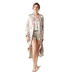 3 Pcs Set Woman Elegant Nightdress Silk Satin Summer Sleepwear Pajamas
