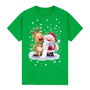 100% Cotton Christmas T-shirt Adult Unisex Tee Tops Funny Santa Party Custume, Reading Santa (Green)