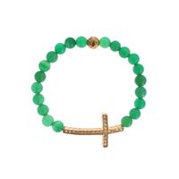 NIALAYA Green Jade Bead Bracelet with CZ Diamond Cross Women