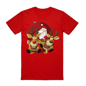 100% Cotton Christmas T-shirt Adult Unisex Tee Tops Funny Santa Party Custume, Santas Sleigh (Red)
