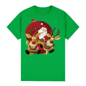 100% Cotton Christmas T-shirt Adult Unisex Tee Tops Funny Santa Party Custume, Santas Sleigh (Green)