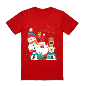 100% Cotton Christmas T-shirt Adult Unisex Tee Tops Funny Santa Party Custume, Santa Gathering (Red)