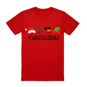 100% Cotton Christmas T-shirt Adult Unisex Tee Tops Funny Santa Party Custume, Santa Squad (Red)