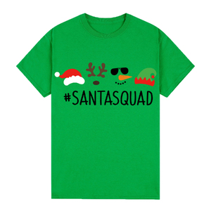 100% Cotton Christmas T-shirt Adult Unisex Tee Tops Funny Santa Party Custume, Santa Squad (Green)
