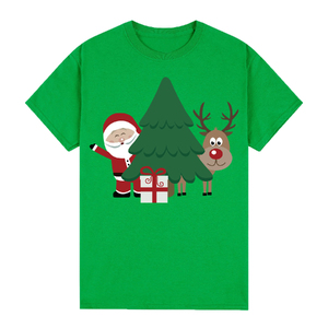 100% Cotton Christmas T-shirt Adult Unisex Tee Tops Funny Santa Party Custume, Santa with Tree (Green)