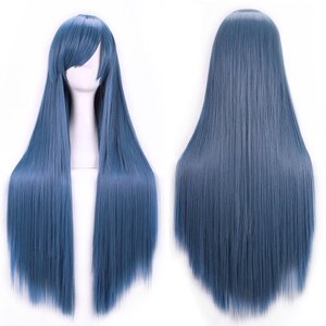 New 80cm Straight Sleek Long Full Hair Wigs w Side Bangs Cosplay Costume Womens