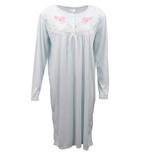 100% Cotton Women Nightie Night Gown Pajamas Pyjamas Winter Sleepwear PJs Dress, Blue