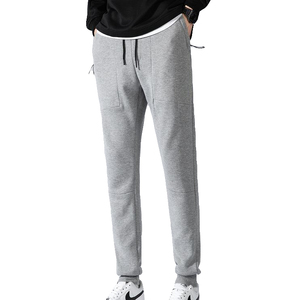 Men's Fleece Slim Trackpant Sport Joggers w Zipped Pockets Gym Casucal Trousers, Light Grey