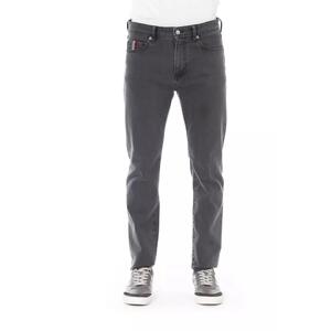 Logo Button Regular Man Jeans with Tricolor Insert