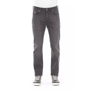 Logo Button Regular Man Jeans with Tricolor Insert