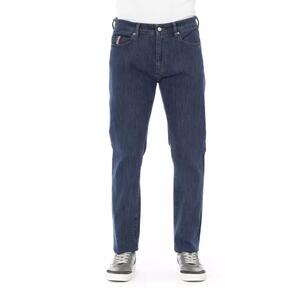 Logo Button Regular Man Jeans with Tricolor Insert and Contrast Stitching