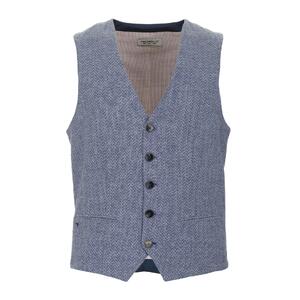 Abstract Motif Stitched Cotton Vest with Button Closure