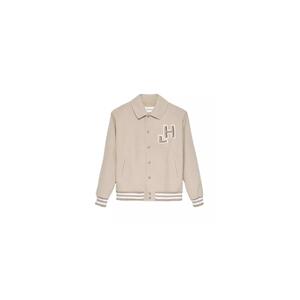 Hazelnut Beige Collegial Bomber Jacket with Embossed Logo