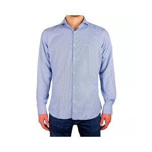 Houndstooth Textured Blue Cotton Shirt