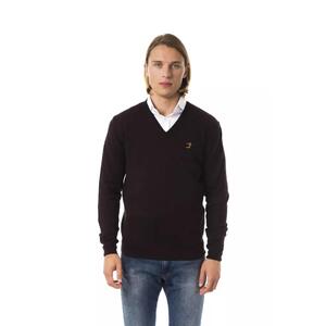 Embroidered V-neck Sweater in Extrafine Wool Merinos