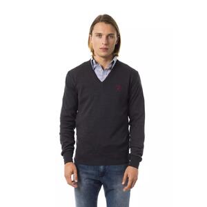 Embroidered V-neck Sweater in Extrafine Wool Merinos Fabric