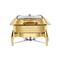 Gold Plated Stainless Steel Square Chafing Dish Tray Buffet Cater Food Warmer Chafer with Top Lid