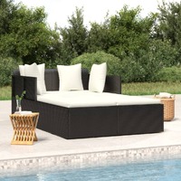 Sunbed with Cushions 182x118x63 cm Poly Rattan
